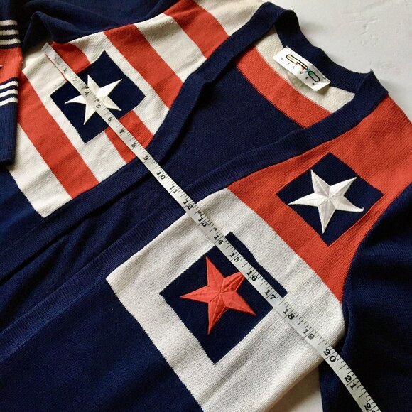 Vintage Eric Steven Red White Blue Stars Stripes Cardigan‎ Woman’s Size 6 - Picture 5 of 8